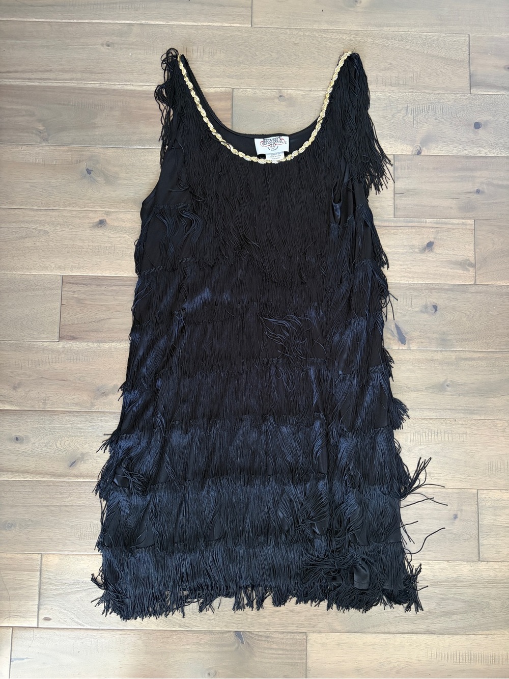 Jerry Beck for Charades black tiered fringe flapper midi dress costume XL